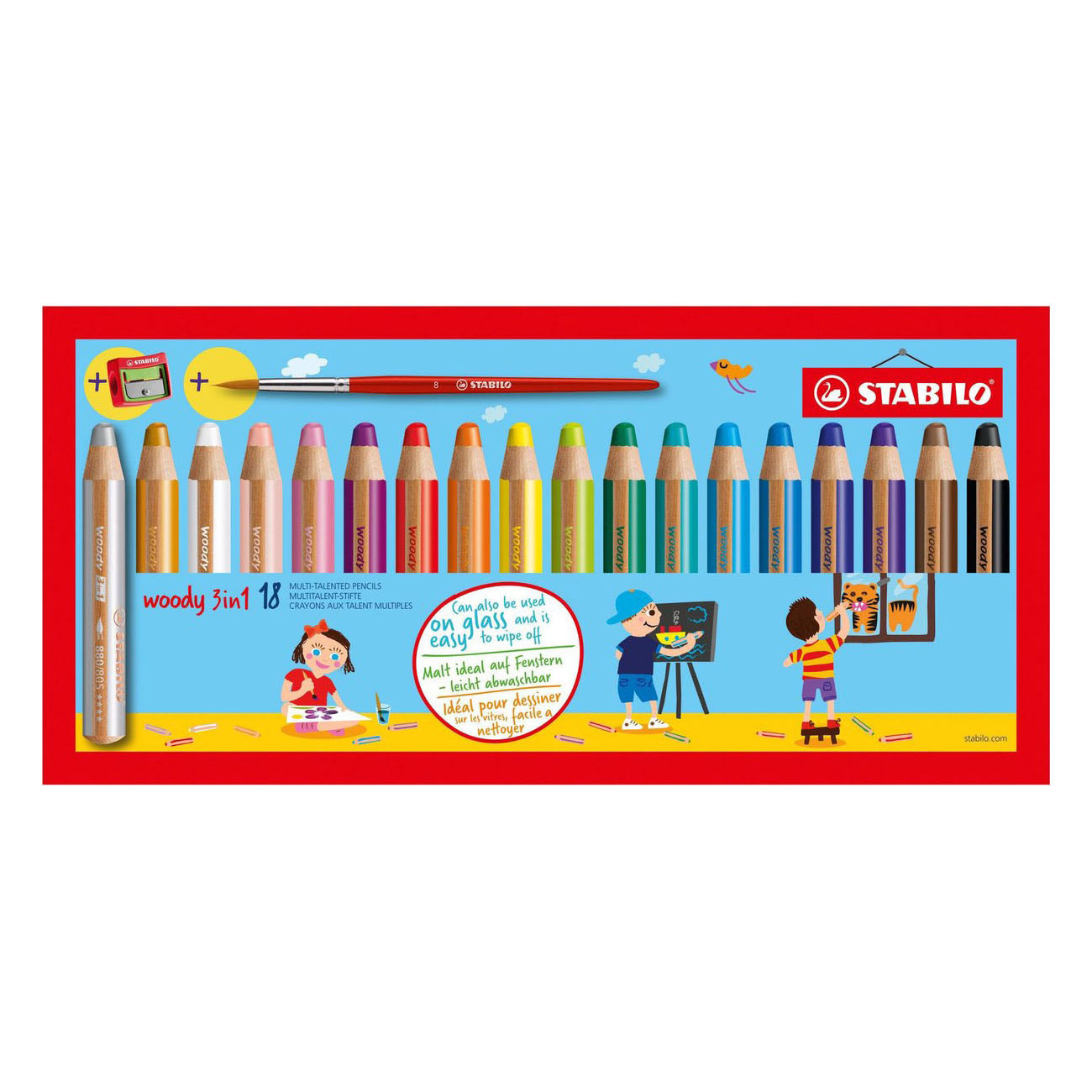 STABILO woody 3in1 Schoolverpakking Kleurpotloden - 48dlg. met 2 Puntenslijpers