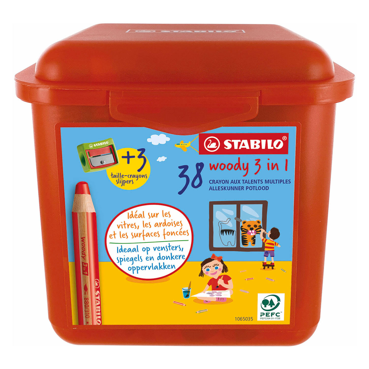 STABILO woody 3in1 Multitalent Kleurpotloden in Kunststof Doos - 38dlg. met 3 Puntenslijpers