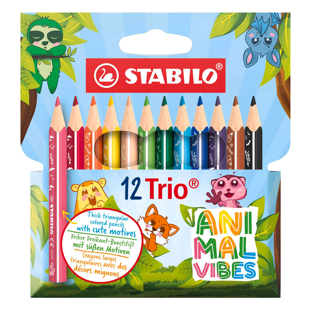 STABILO ANIMAL VIBES Trio Dicke Kurze Farbstifte - 12-teilig.