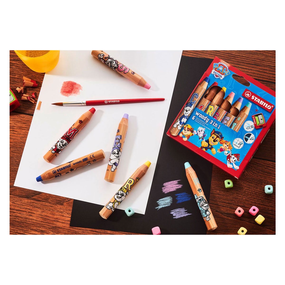 STABILO Woody 3 in 1 Kleurpotloden + Slijper PAW Patrol  - 6st.
