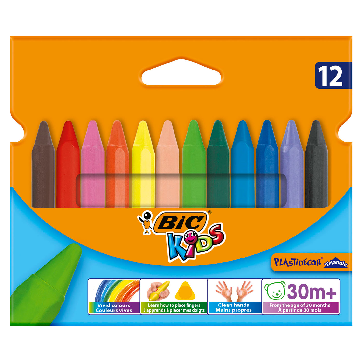 BIC Kids Plastidecor Triangle Crayon, 12 pcs.