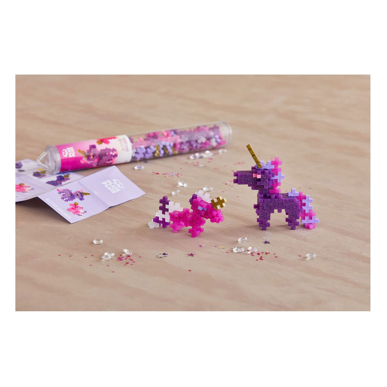 Plus-Plus Glitter Eenhoorns Tube Bouwset - 100st.