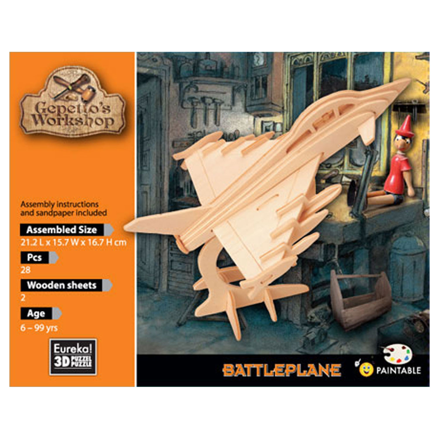 Kit de construction en bois 3D de l'atelier de Gepetto - Jet Fighter