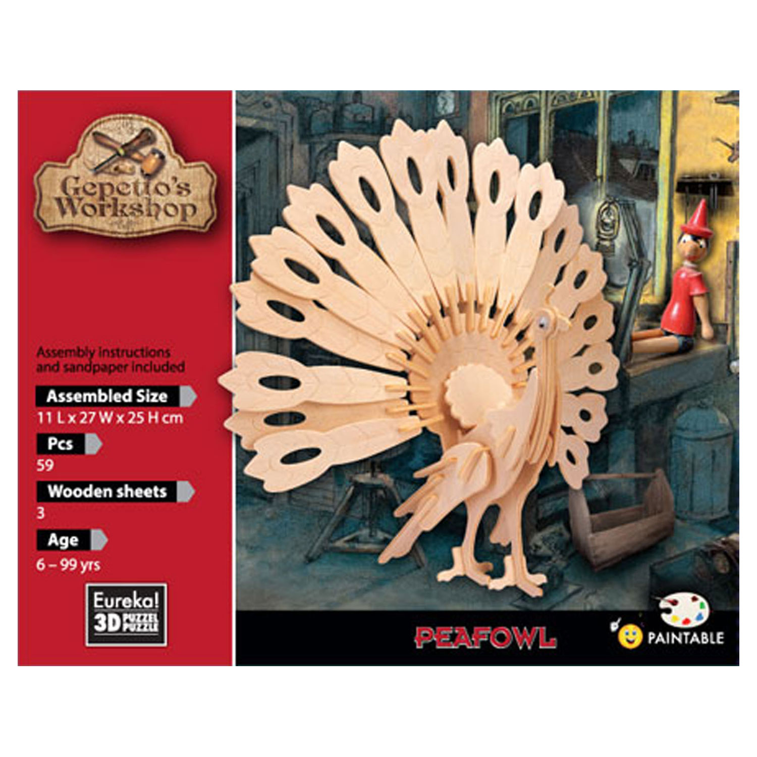Kit de construction en bois 3D de l'atelier de Gepetto - Paon