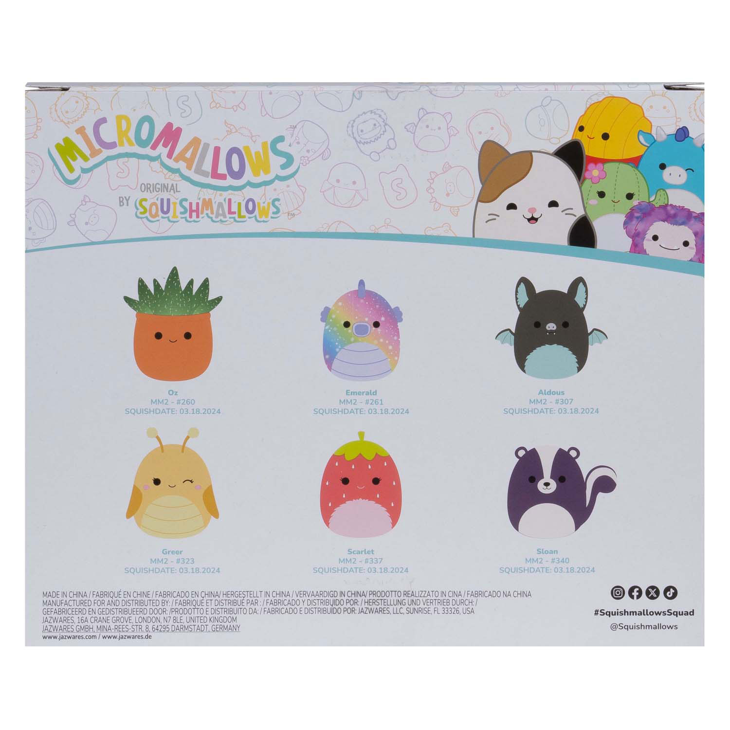 Squishmallows Knuffel Pluche Micromallows - Greer, Sloan, Emerald, Oz, Scarlet, Ald, 6-Pack