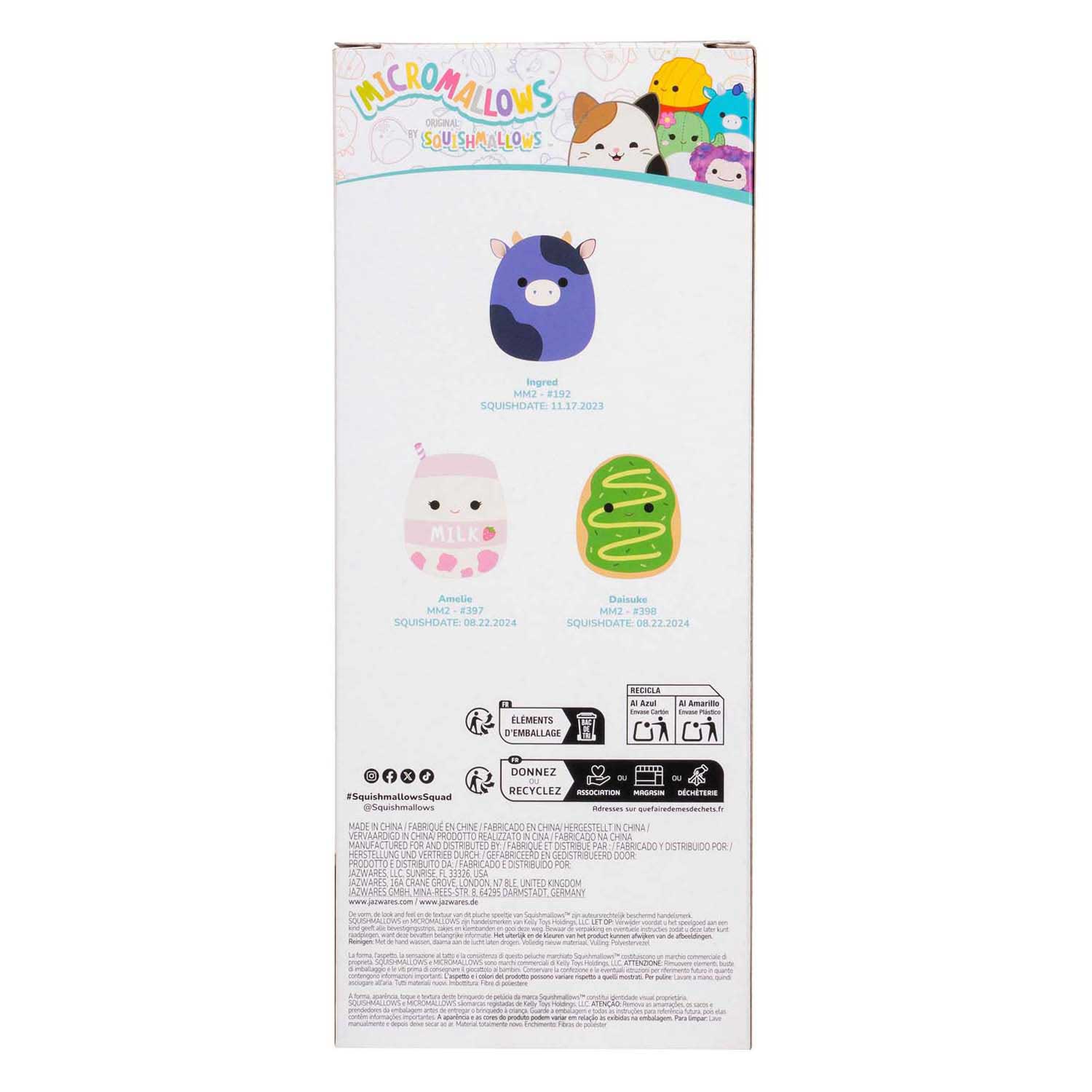 Squishmallows Knuffel Pluche - Micromallows Ingred, Amelie, Daisuke - 3dlg.