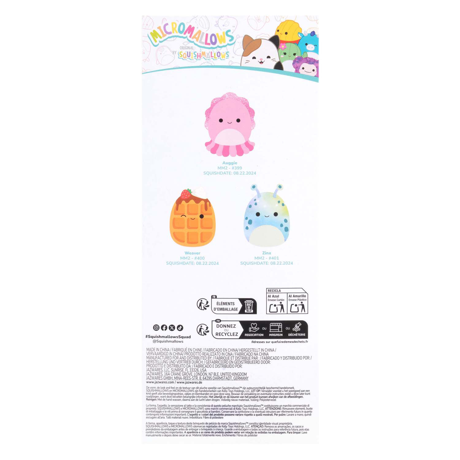 Squishmallows Knuffel Pluche - Micromallows Auggie, Weaver, Zinx - 3dlg.