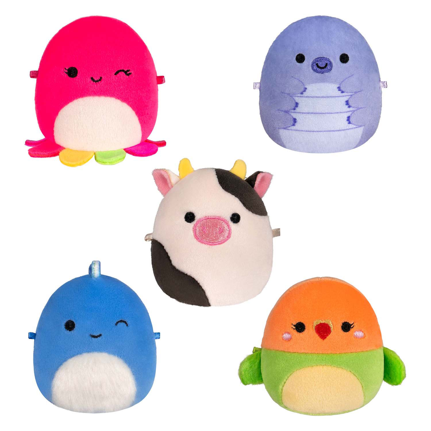 Squishmallows Peluches Micromallows - Tew, Conr, Plath, Brody, Lasla 5 pièces.