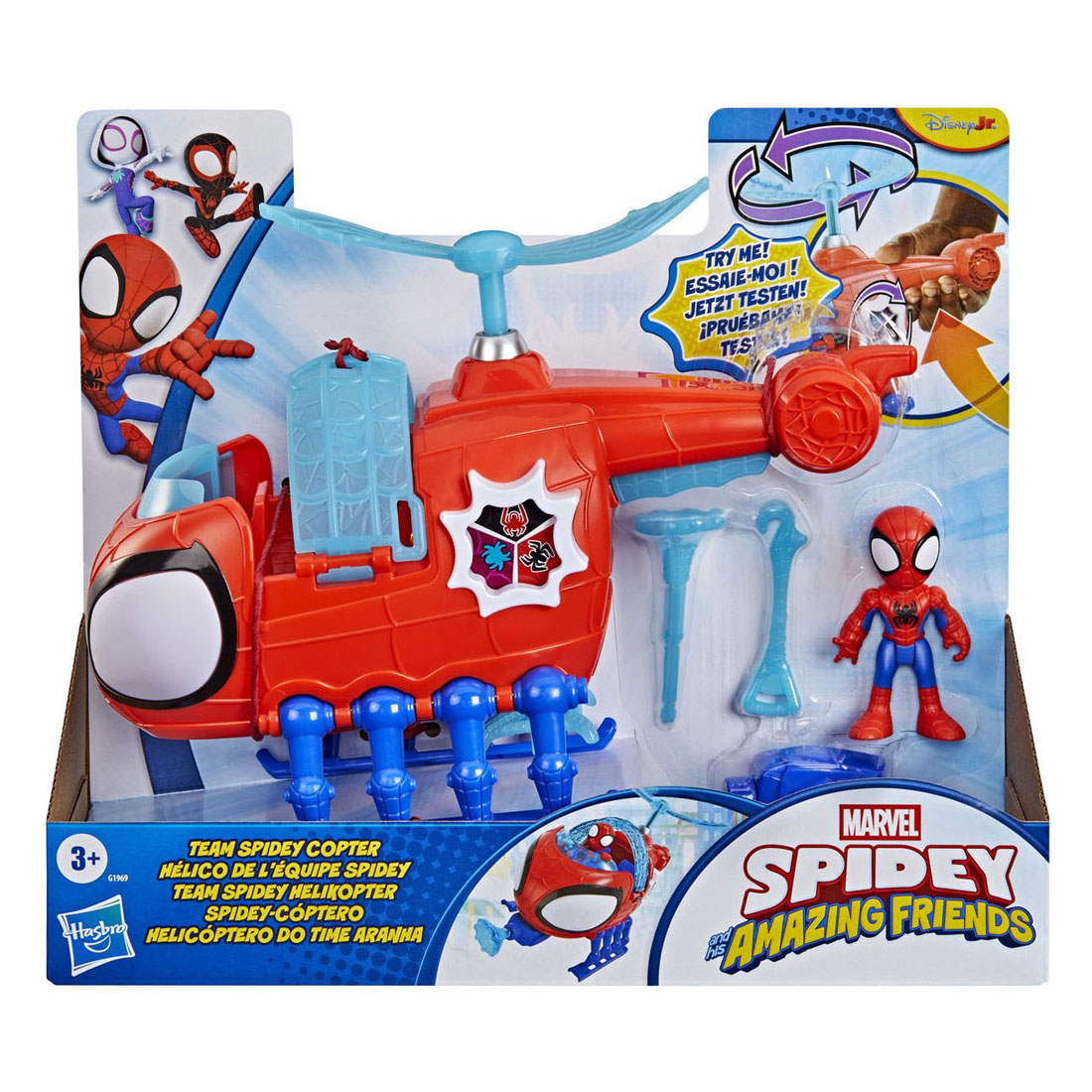 Spidey mit Spidey-Copter-Spielzeughubschrauber