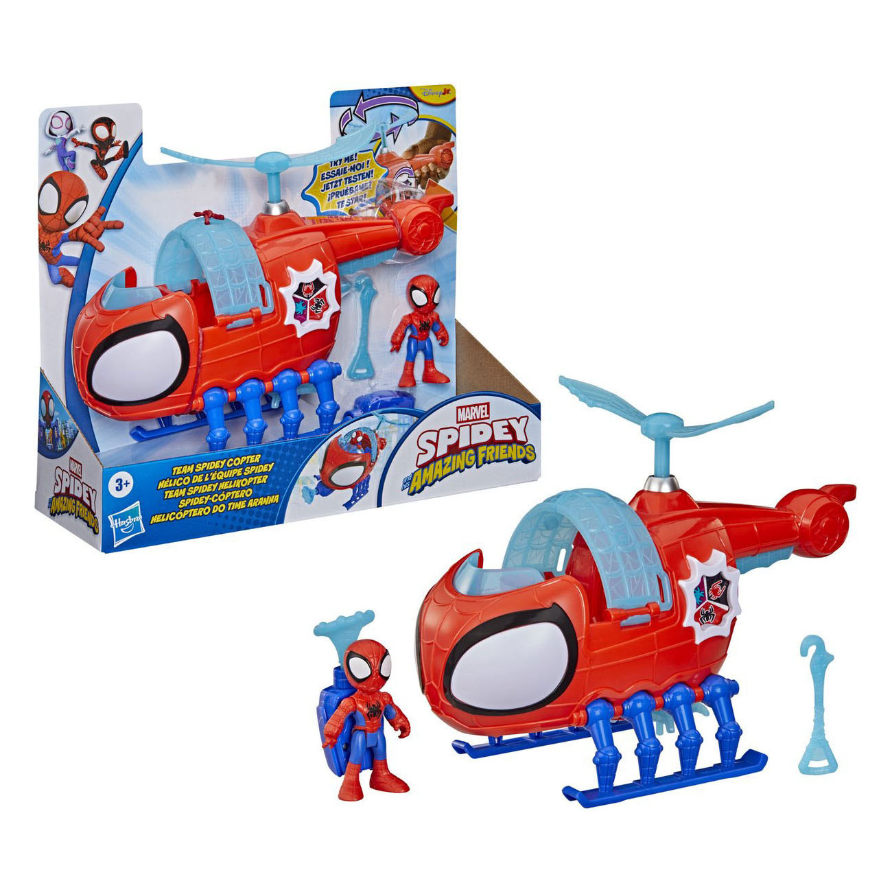 Spidey mit Spidey-Copter-Spielzeughubschrauber