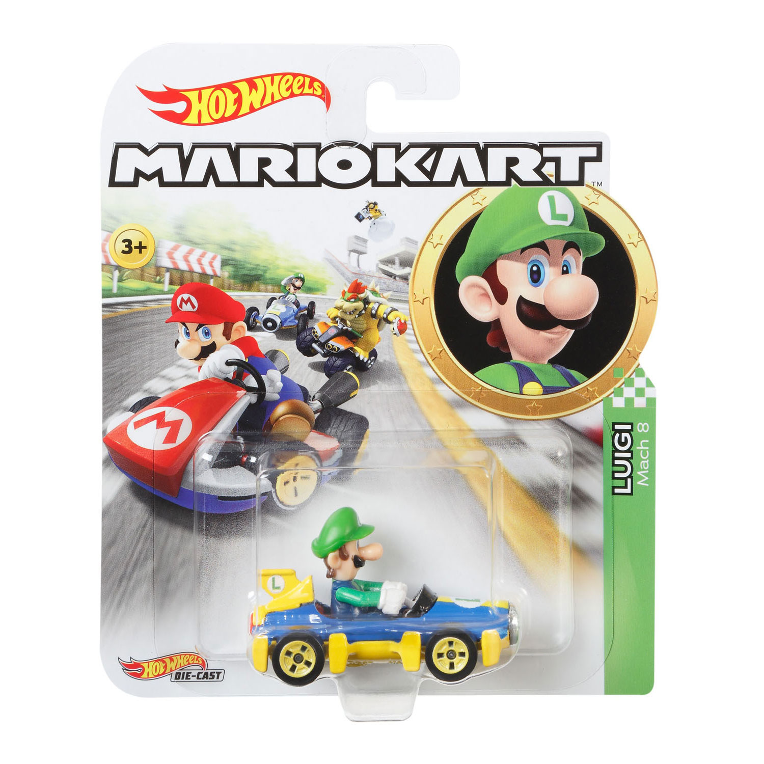 Hot Wheels Mario Kart Replica Die-cast Auto - Luigi