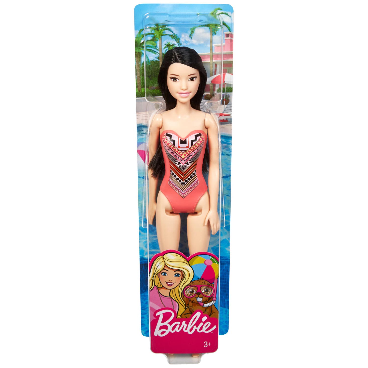 Barbiepop Beach Pop - Zwart Haar met Badpak