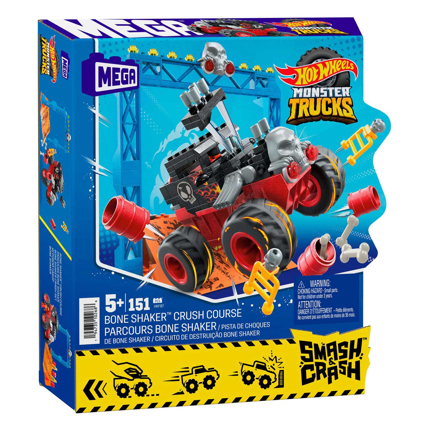 Hot Wheels Mega Smash n Crash Bone Shaker Squat Track Kit de construction, 151dlg.