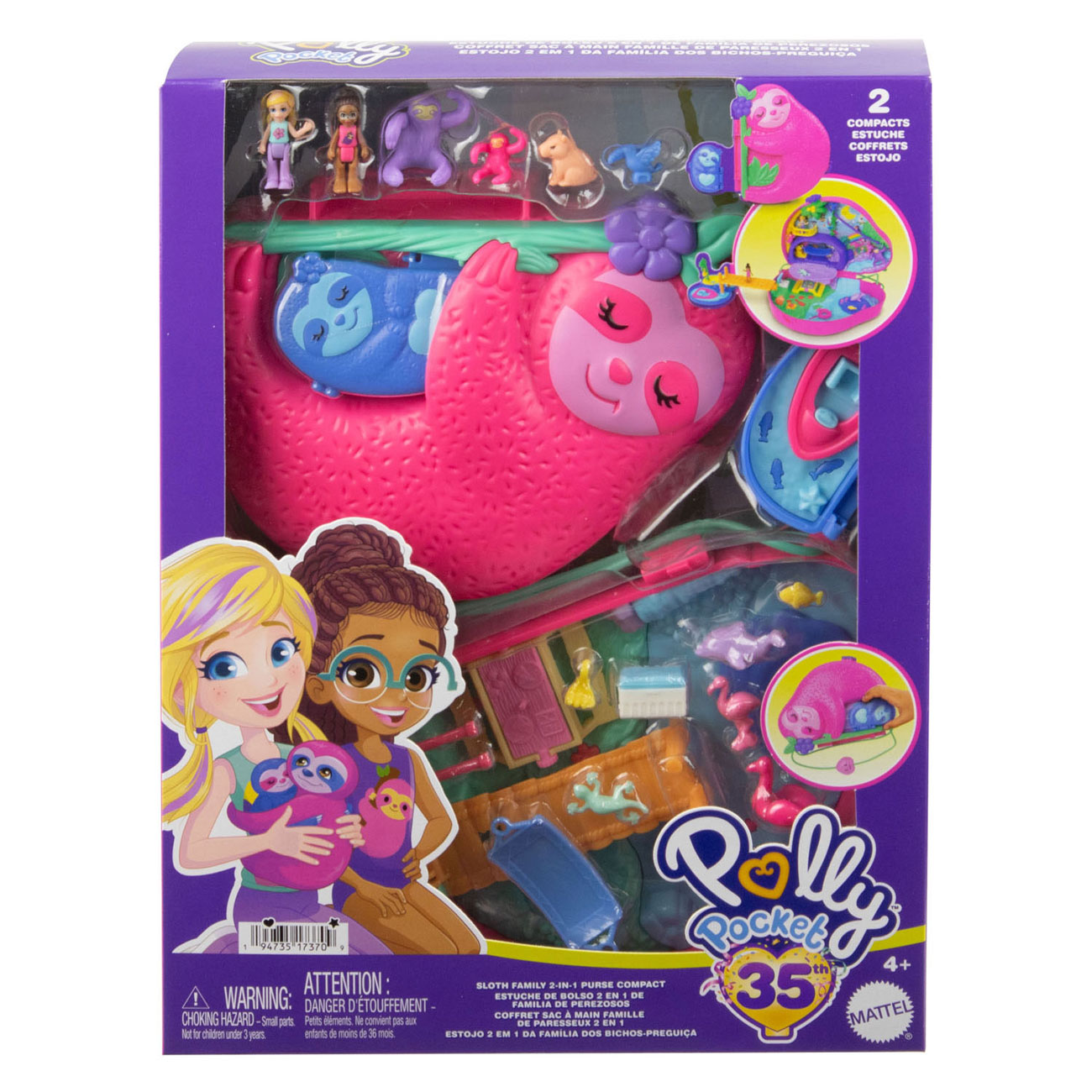 Polly Pocket Luiaardfamile 2-in-1 compacte speelset