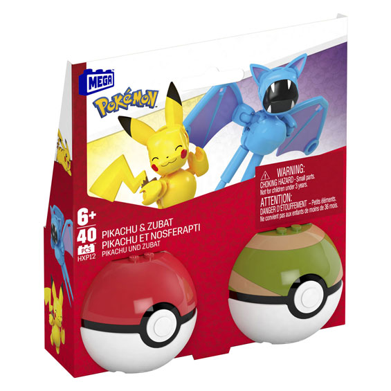 Ensemble de construction Pokémon Pikachu et Zubat Mega Construx, 40 pièces.