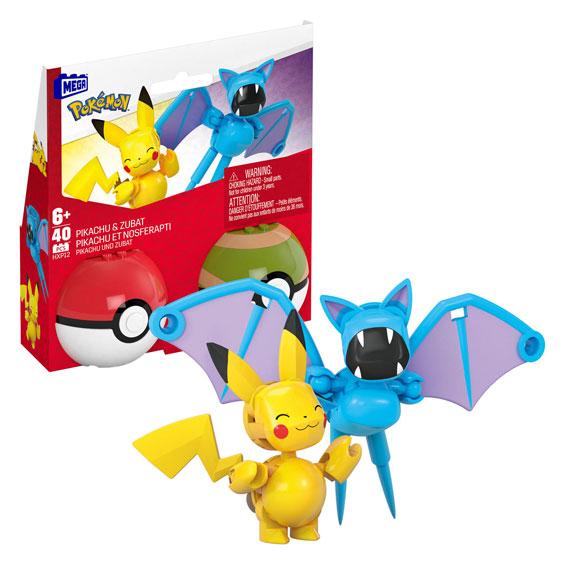 Ensemble de construction Pokémon Pikachu et Zubat Mega Construx, 40 pièces.