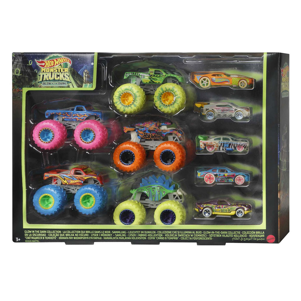 Ensemble Hot Wheels Monster Trucks GITD, 10 pièces.