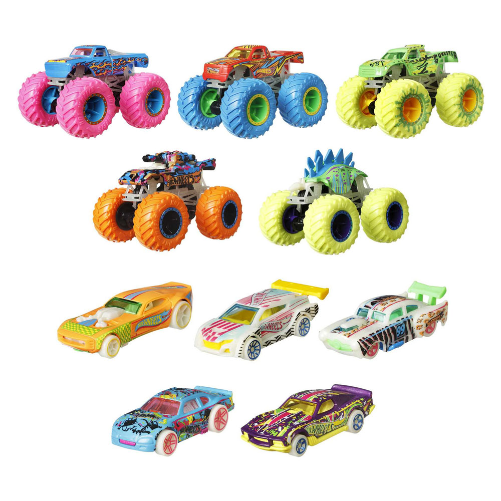 Ensemble Hot Wheels Monster Trucks GITD, 10 pièces.