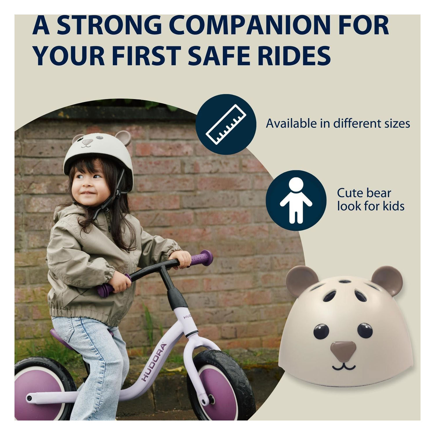 HUDORA Kinderhelm Beary Mokka - Maat 48-52
