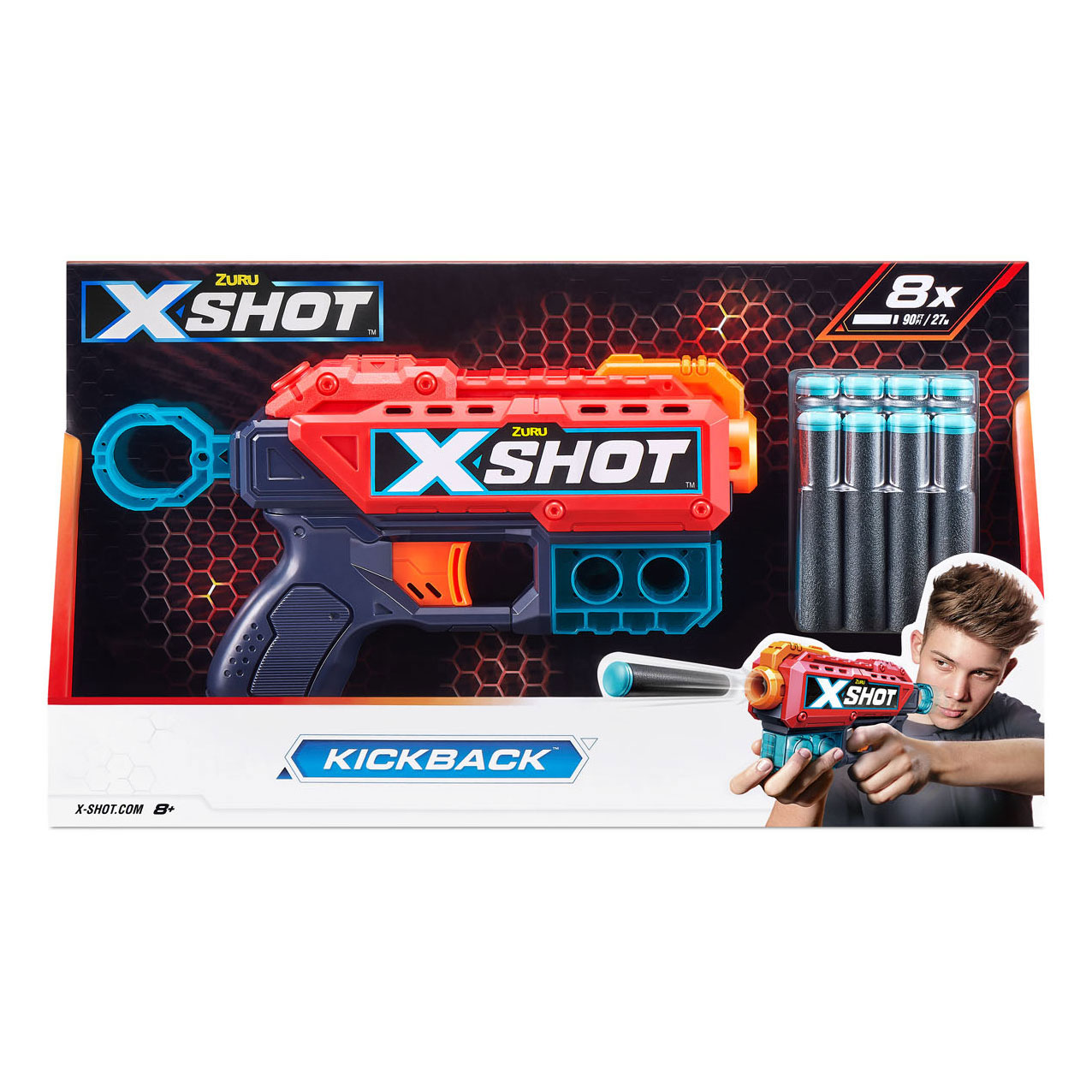 X-Shot Kickback avec 8 fléchettes