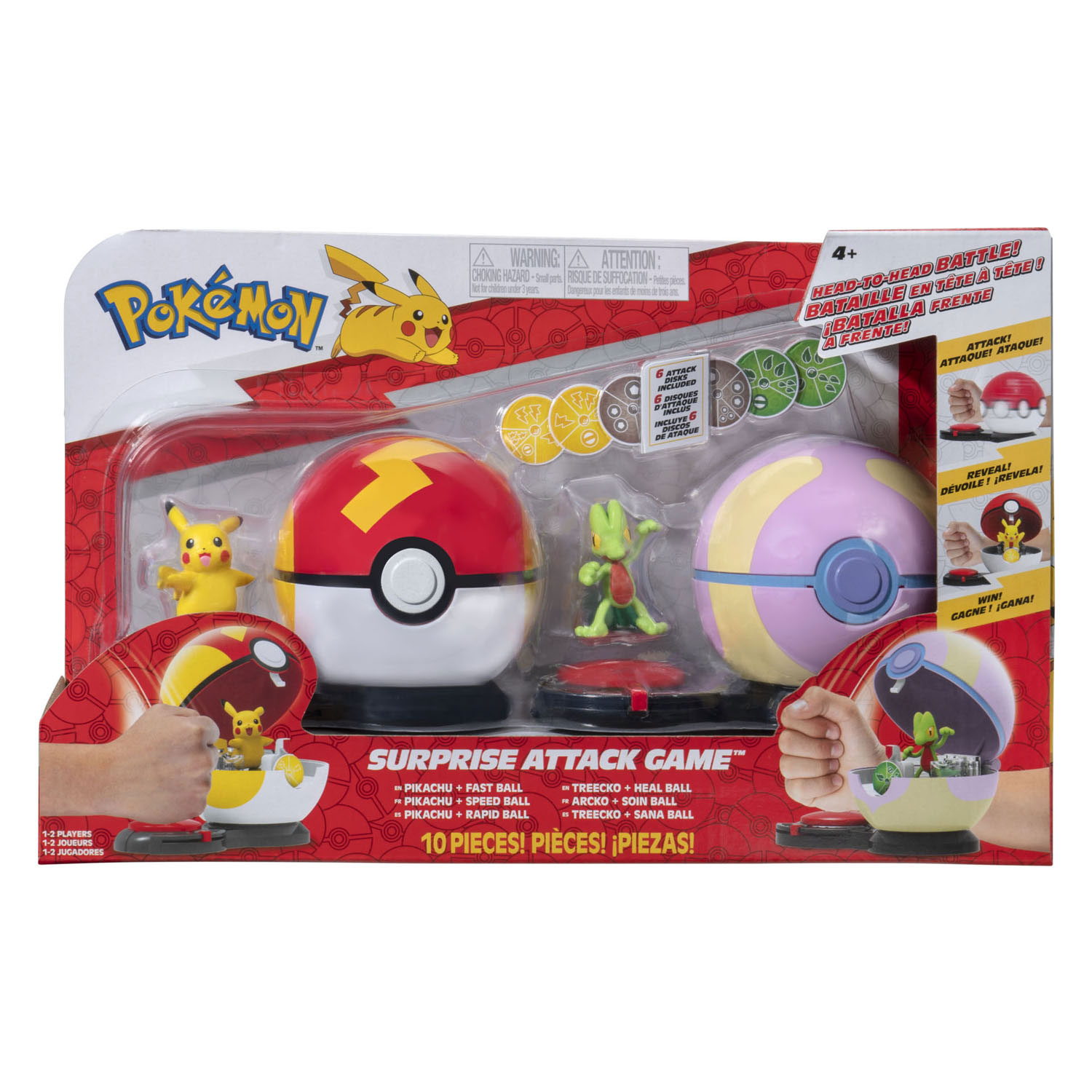 Ensemble de jeu Pokémon Surprise Attack - Pikachu Fast Ball contre Treecko Heal Ball