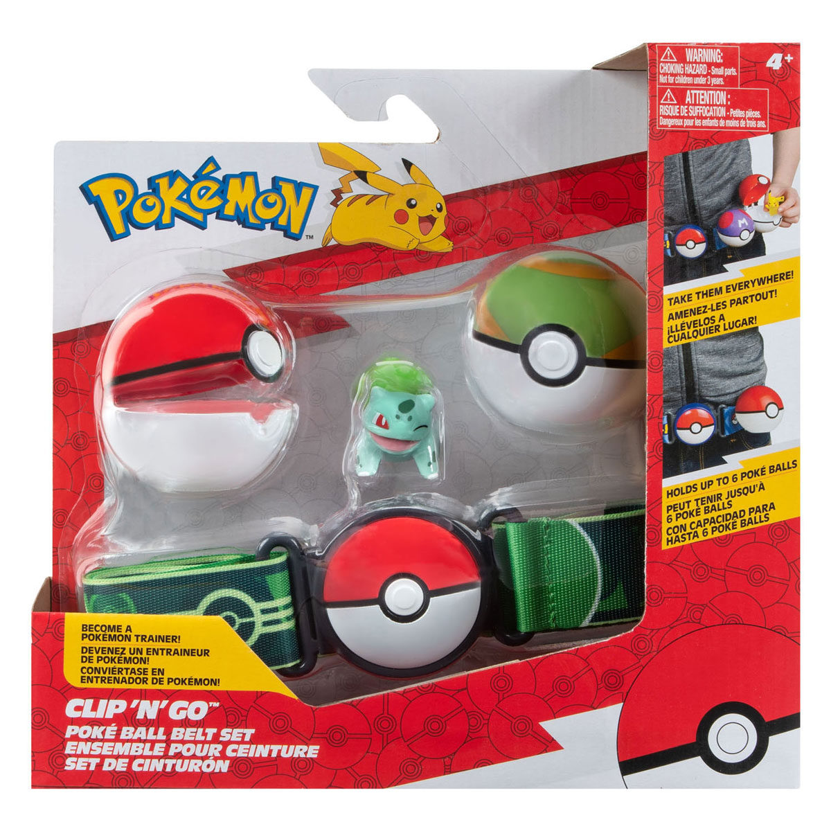 Pokémon Clip 'N' Go Poké Ball Riem Set - Poké Ball, Nest Ball eb Bulbasaur figuur