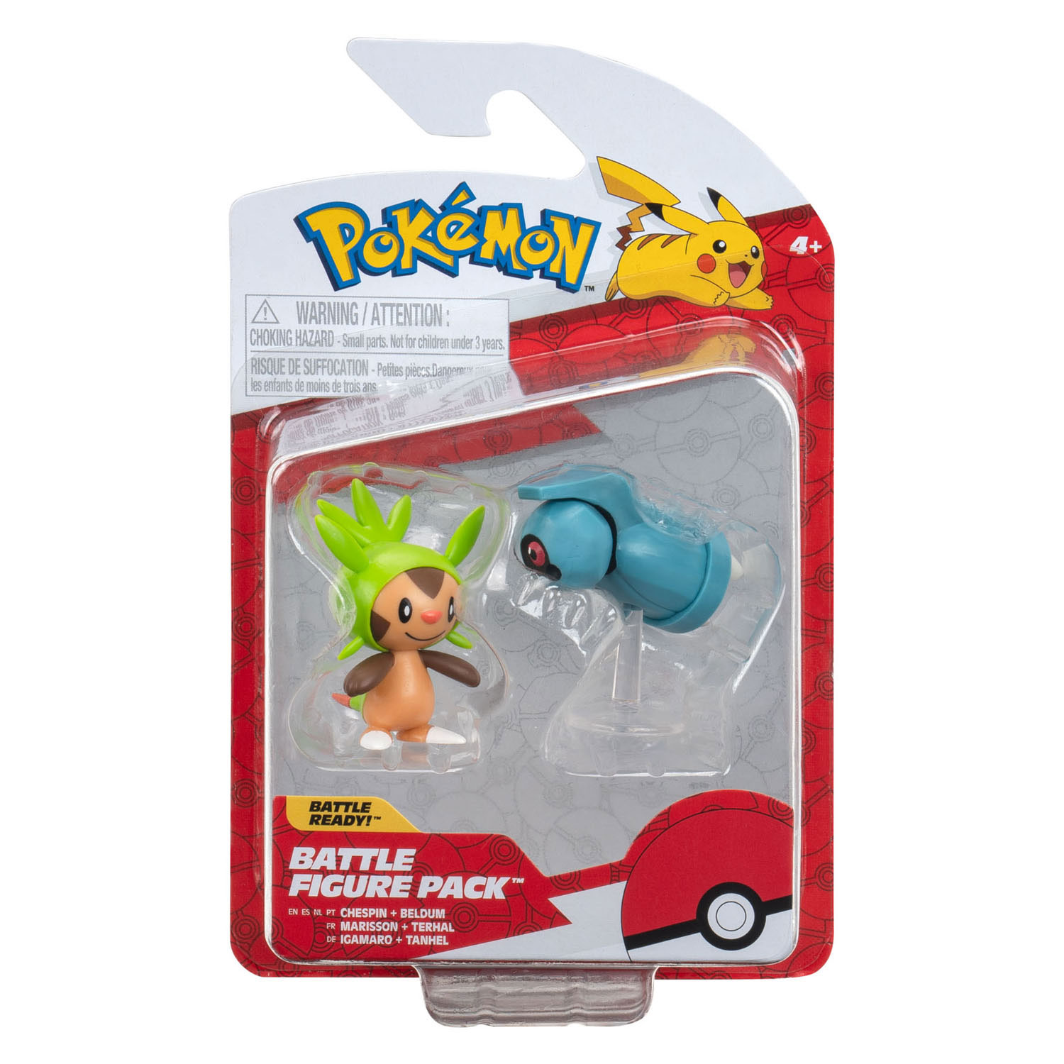 Figurines de combat Pokémon - Chespin et Beldum, 2 pièces.