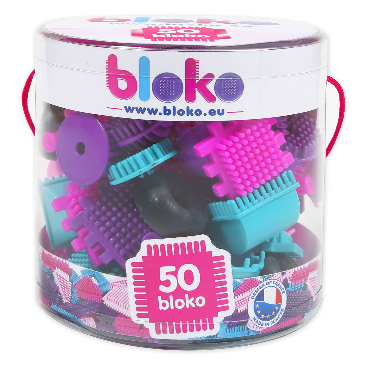 Bloko - tube met 50 bouwstukken- Roze - Bouwset