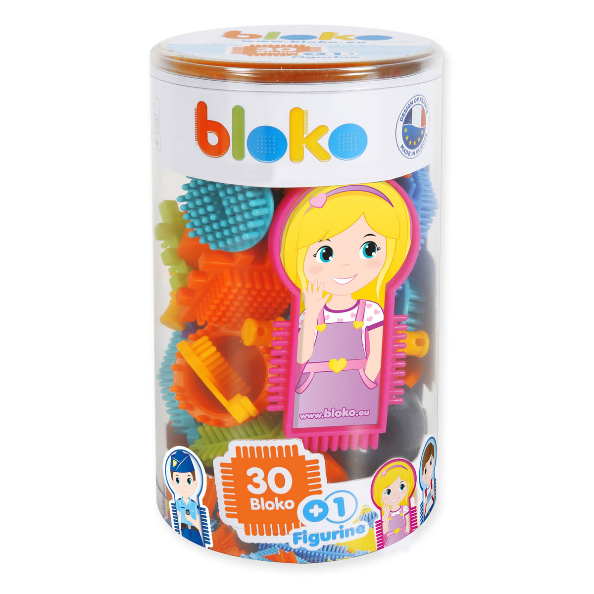 Bloko - tube met 30 bouwstukken + 1 speelfiguur - Classic - Bouwset
