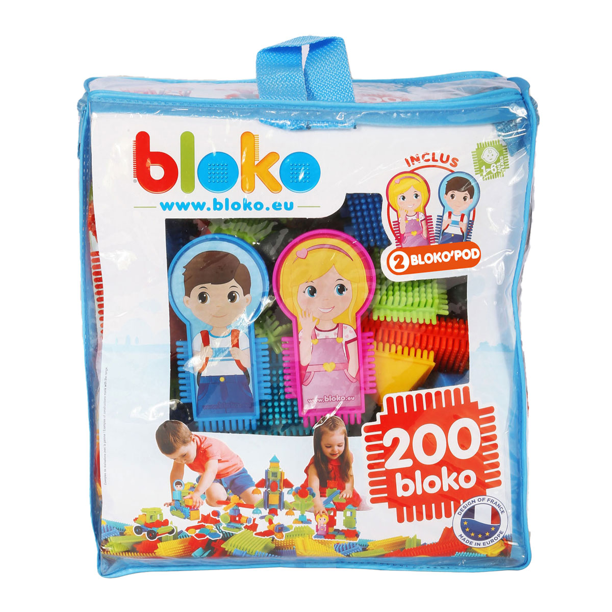 Blocs de construction Bloko Nopper avec 2 figurines dans un sac de rangement, 200 pcs.