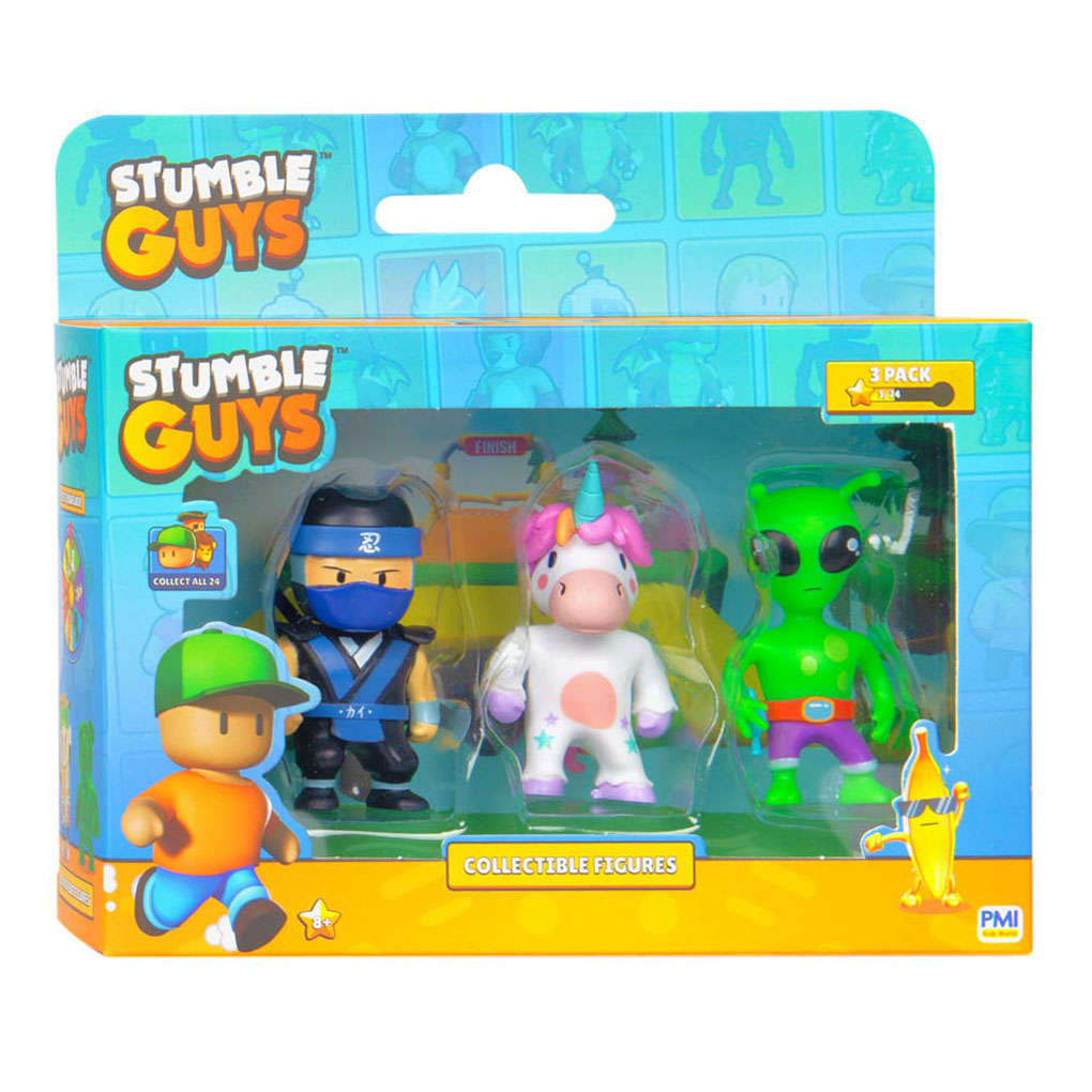 Stumble Guys Actionfiguren – Ninja Kai, Streusel, grüner Alien, 3 Stück.