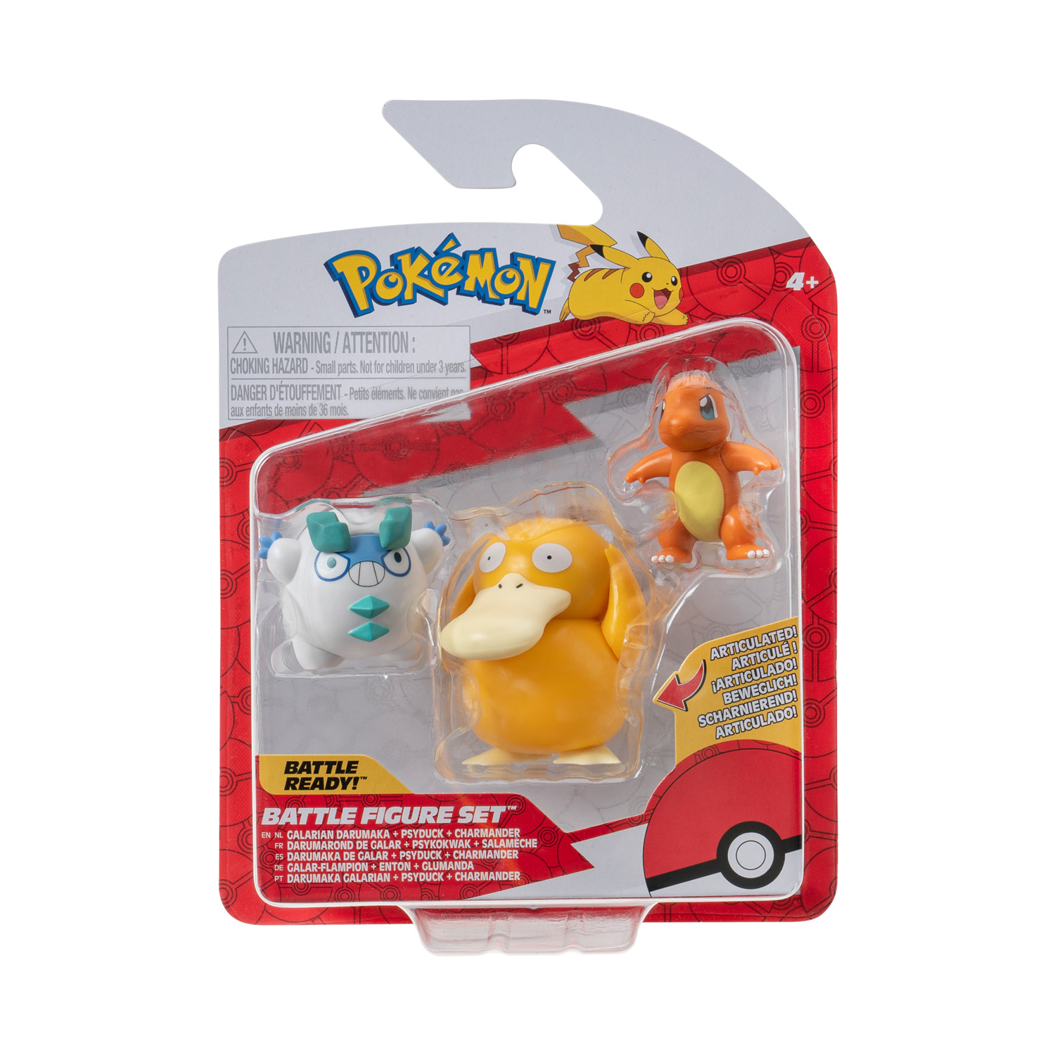 Pokémon Batte-Figurenset – Charmander, Galarian, Darumaka, 3-teilig.