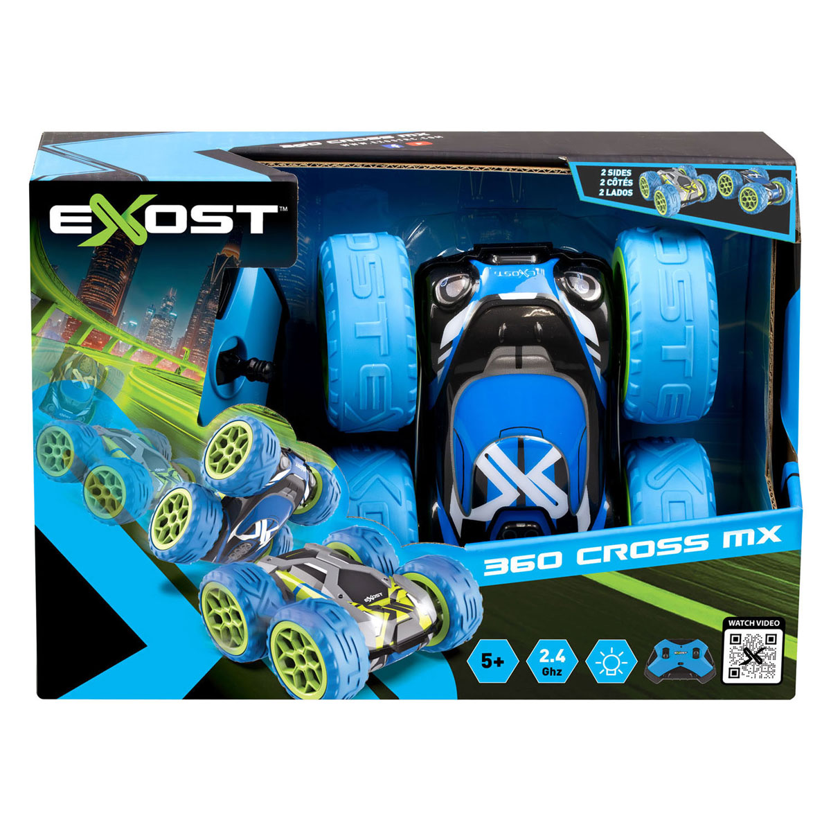Voiture acrobatique télécommandée Exost RC 360 Cross MX bleue/verte - 12 km/h