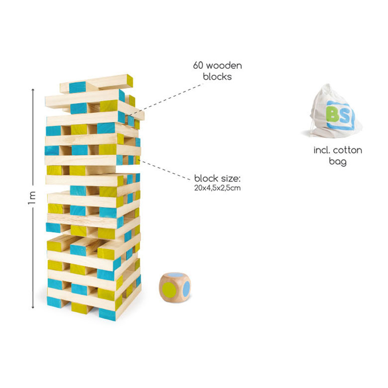 BS Toys Mega Wackelturm-Spiel aus Holz, 61-tlg.