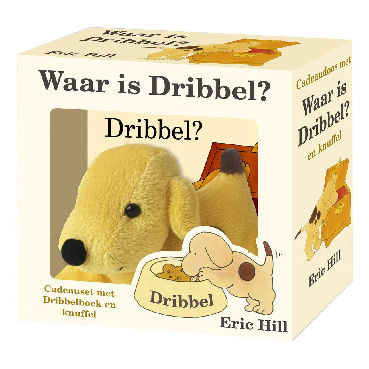 Coffret cadeau comprenant le jeu Où est Dribbel ? et une peluche