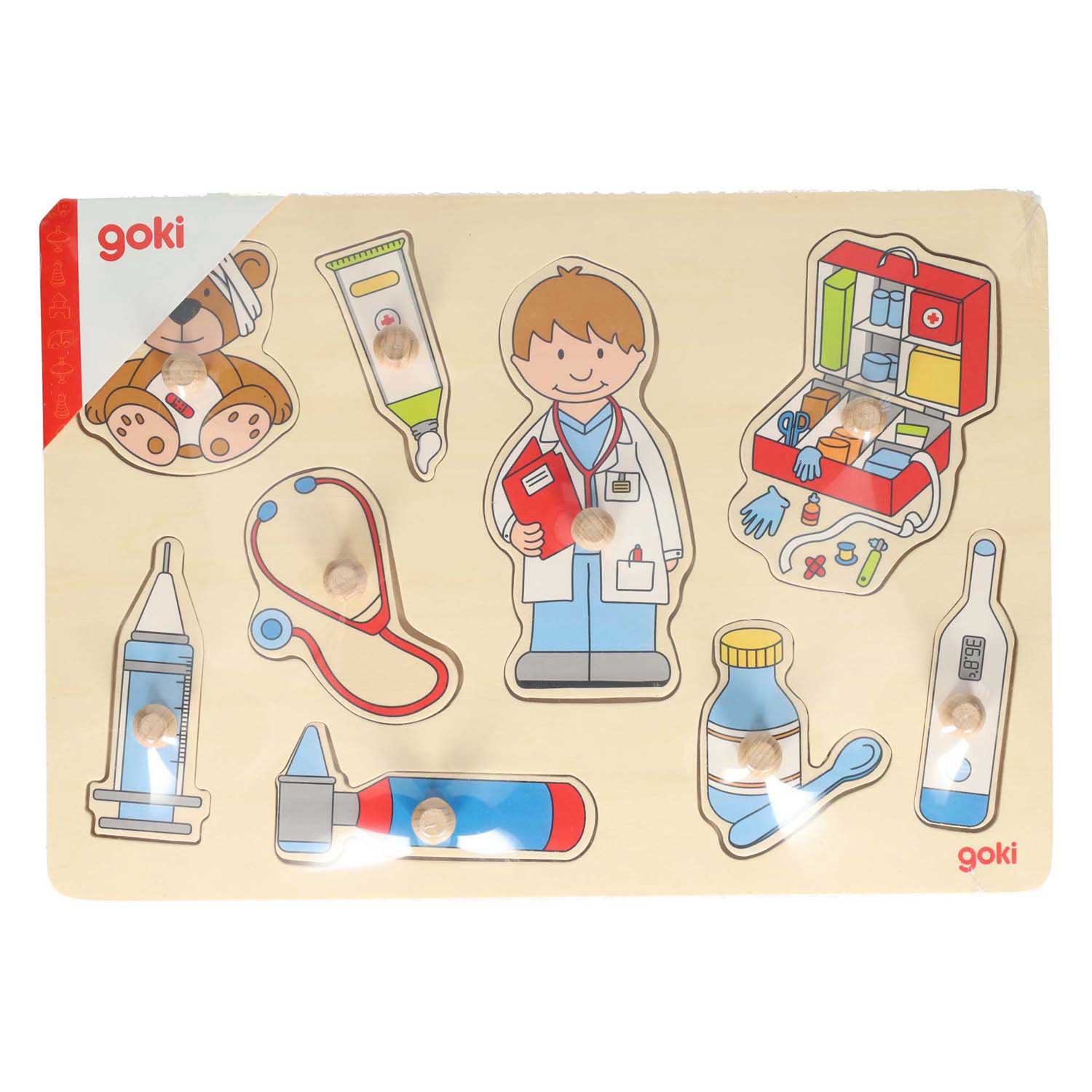 Puzzle à boutons en bois Goki - Chez le docteur