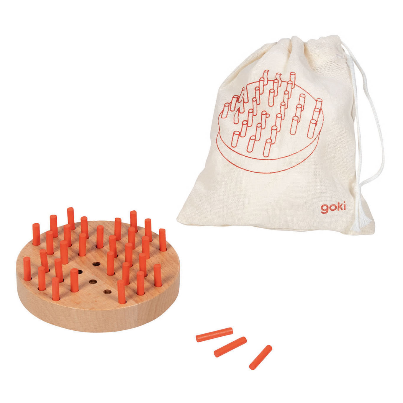 Goki Houten Solitaire Spel in Katoenen Opbergzakje