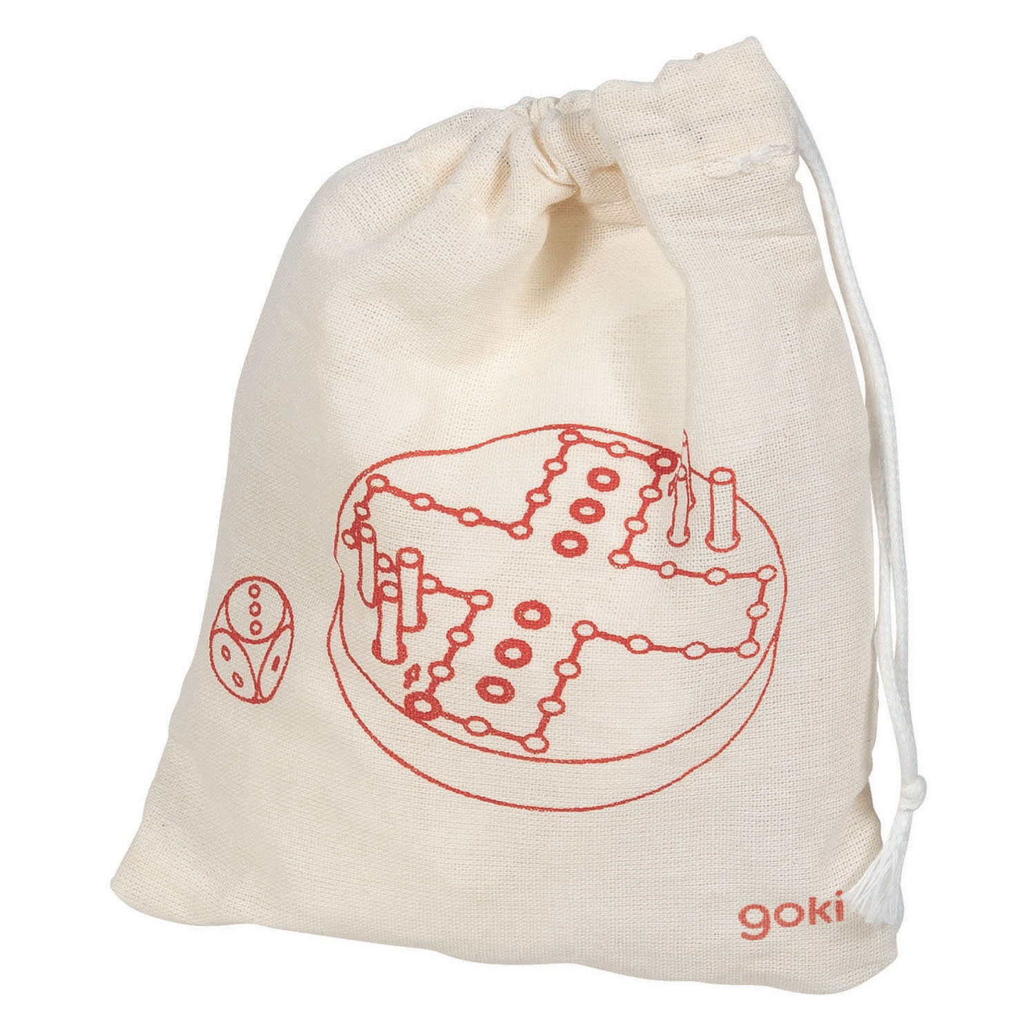 Goki Houten Ludo Spel in Katoenen Opbergzakje