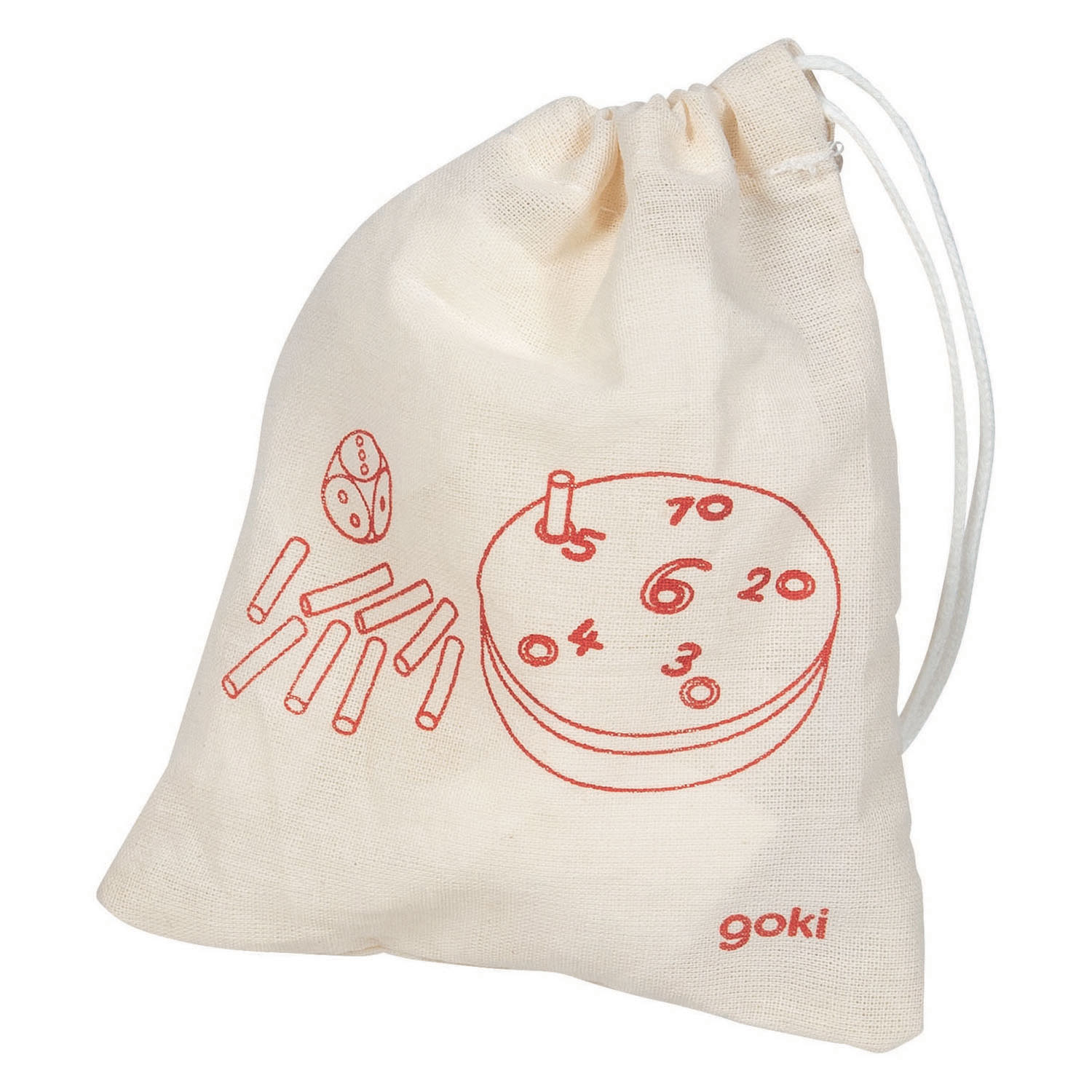Goki Houten Dobbelspel in Katoenen Opbergzakje