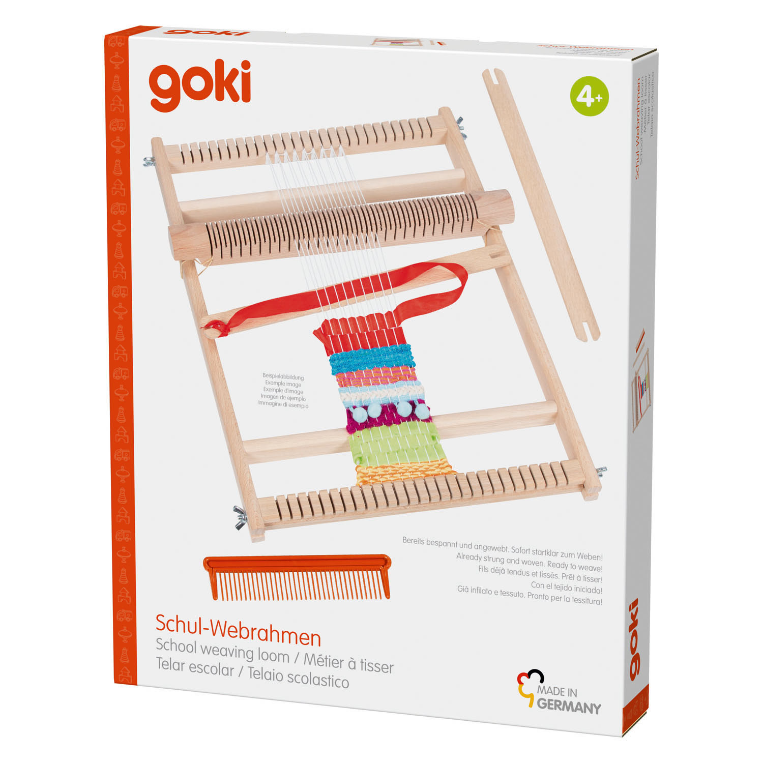 Goki Webrahmen aus Holz für die Schule mit Kamm – 25 cm