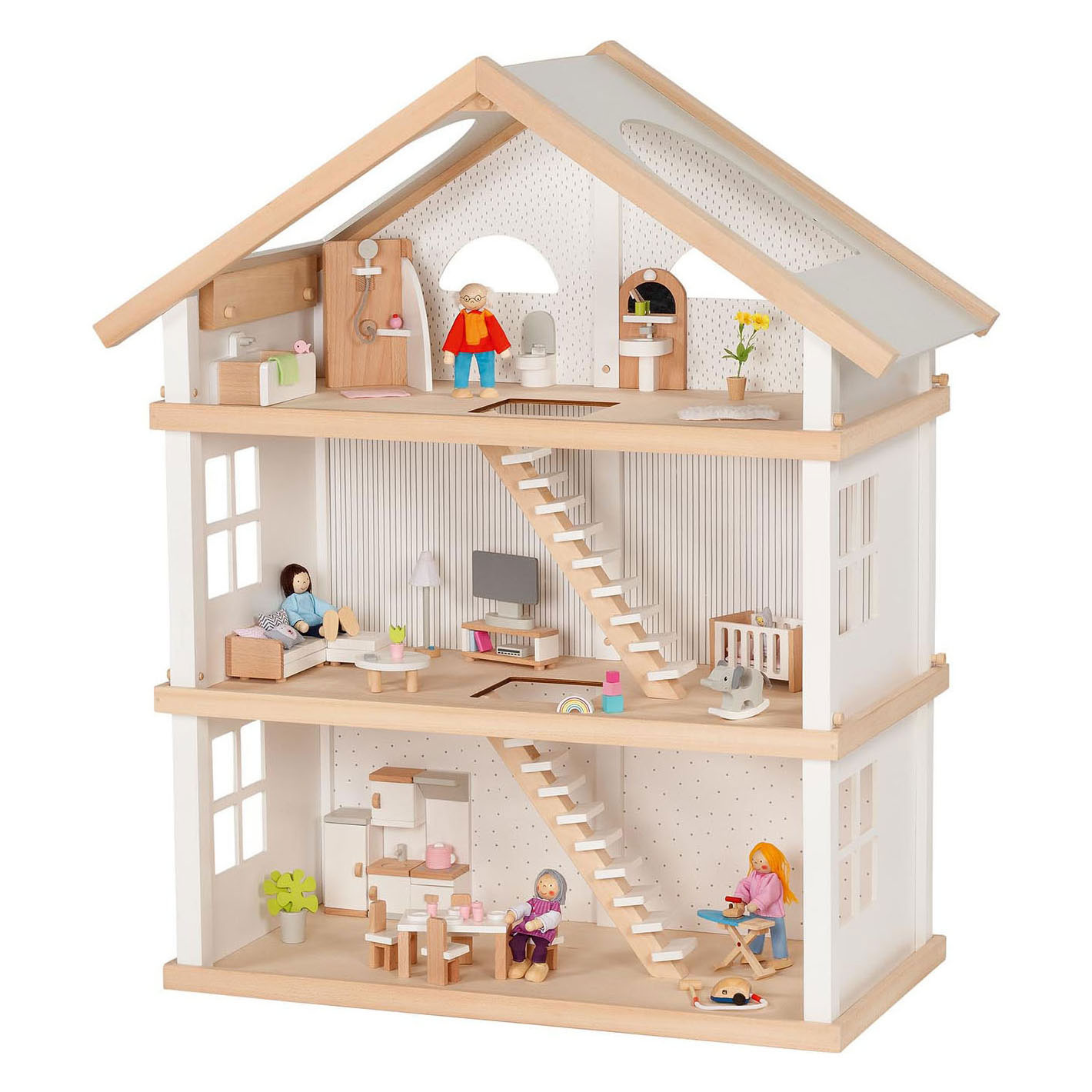 Maison de poupée en bois Goki, vie moderne avec 3 étages
