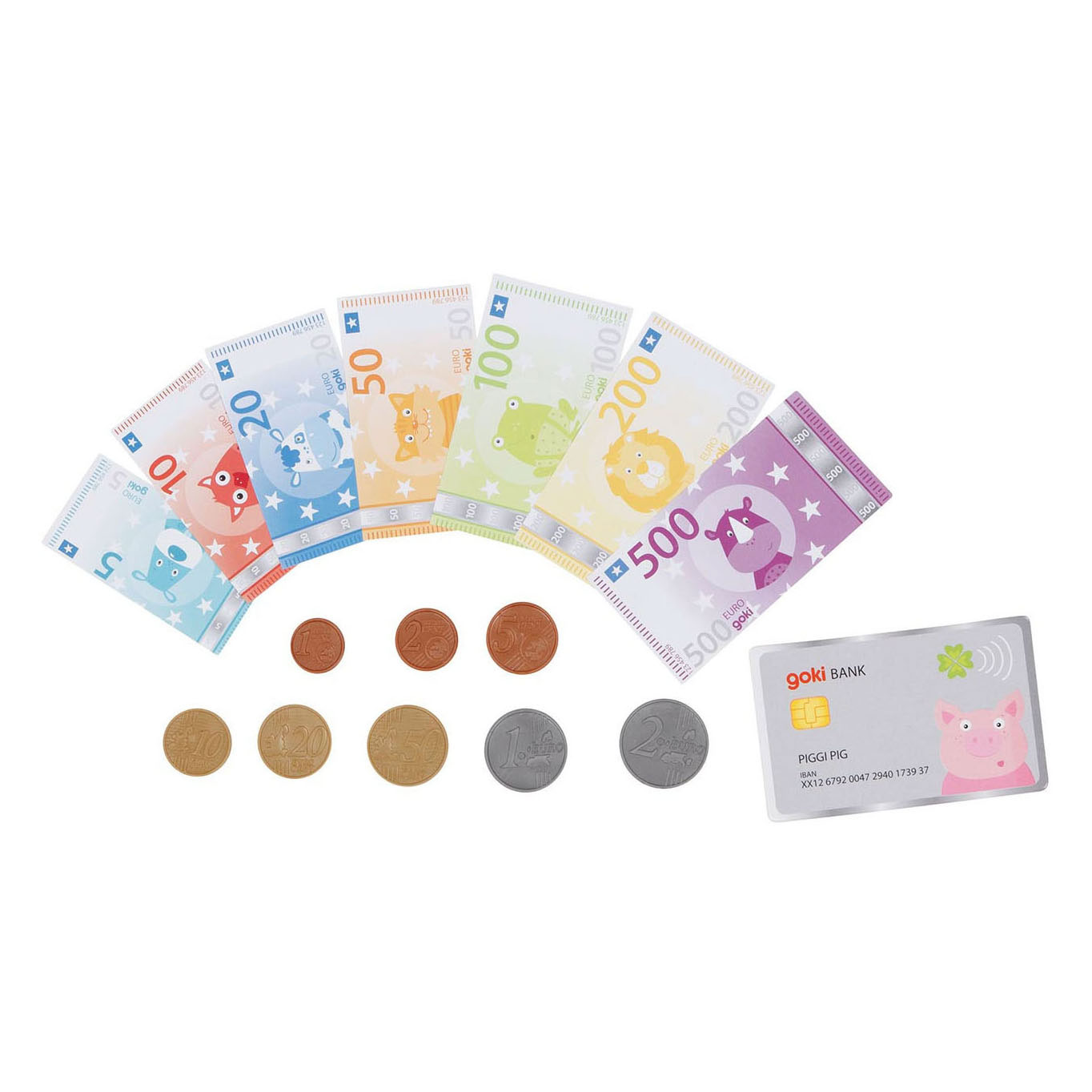 Goki Play Money Animaux avec carte de crédit et pièces de monnaie, 117 pcs.