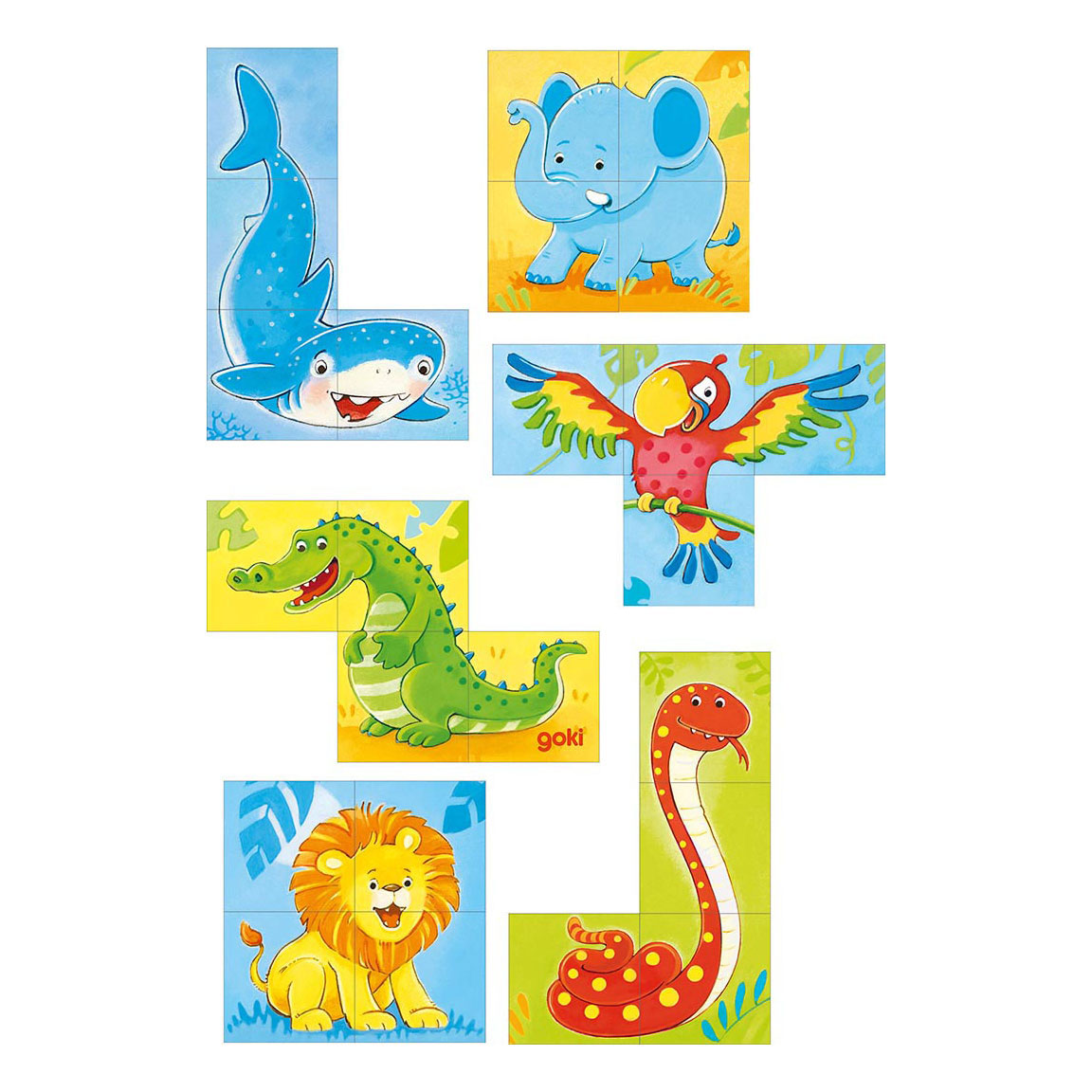 Goki Puzzle en blocs de bois Animaux sauvages, 4 pcs.