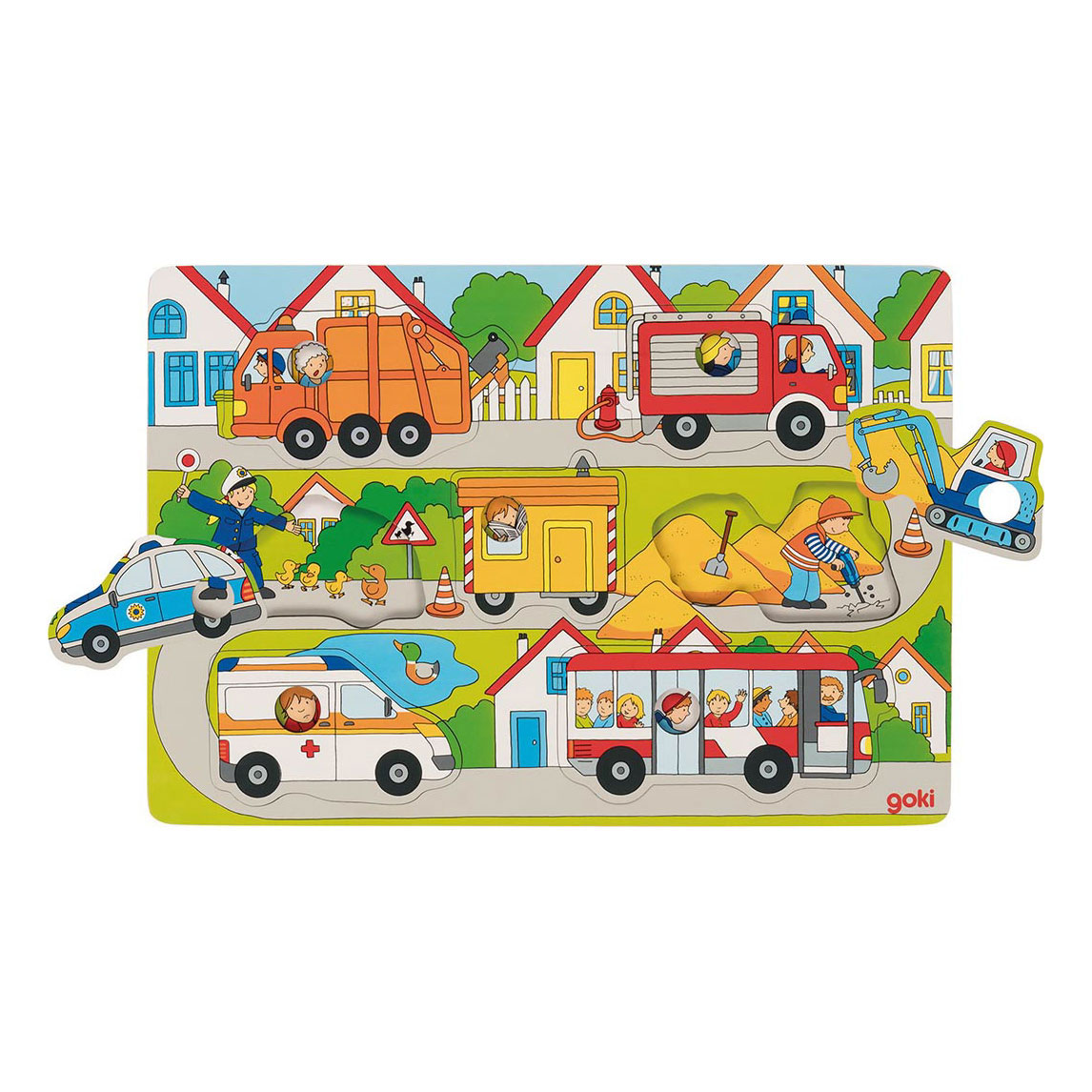 Goki Puzzle en forme de fond en bois dans les rues, 7 pcs.