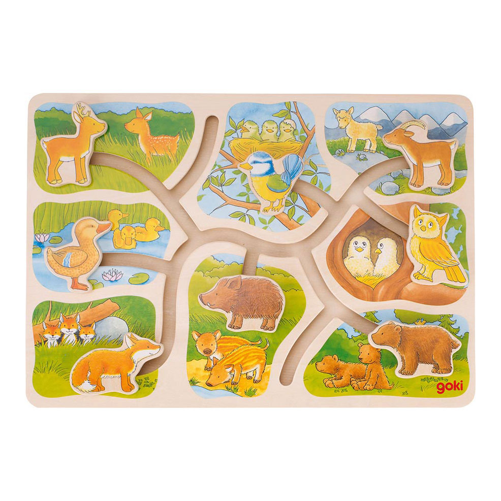 Goki Puzzle coulissant en bois Qui appartient à qui, 8 pcs.