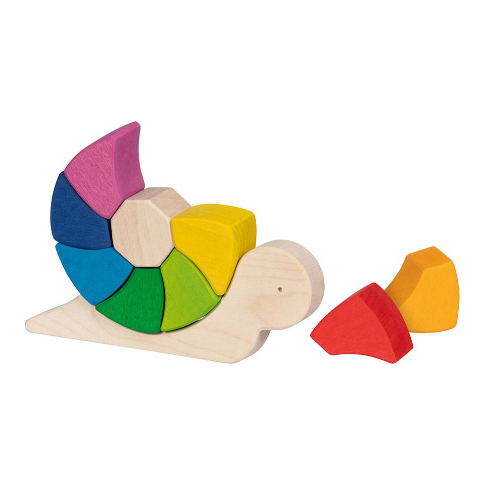 Puzzle et blocs de construction en bois Goki Happy Snail Pauline, 10 pièces.