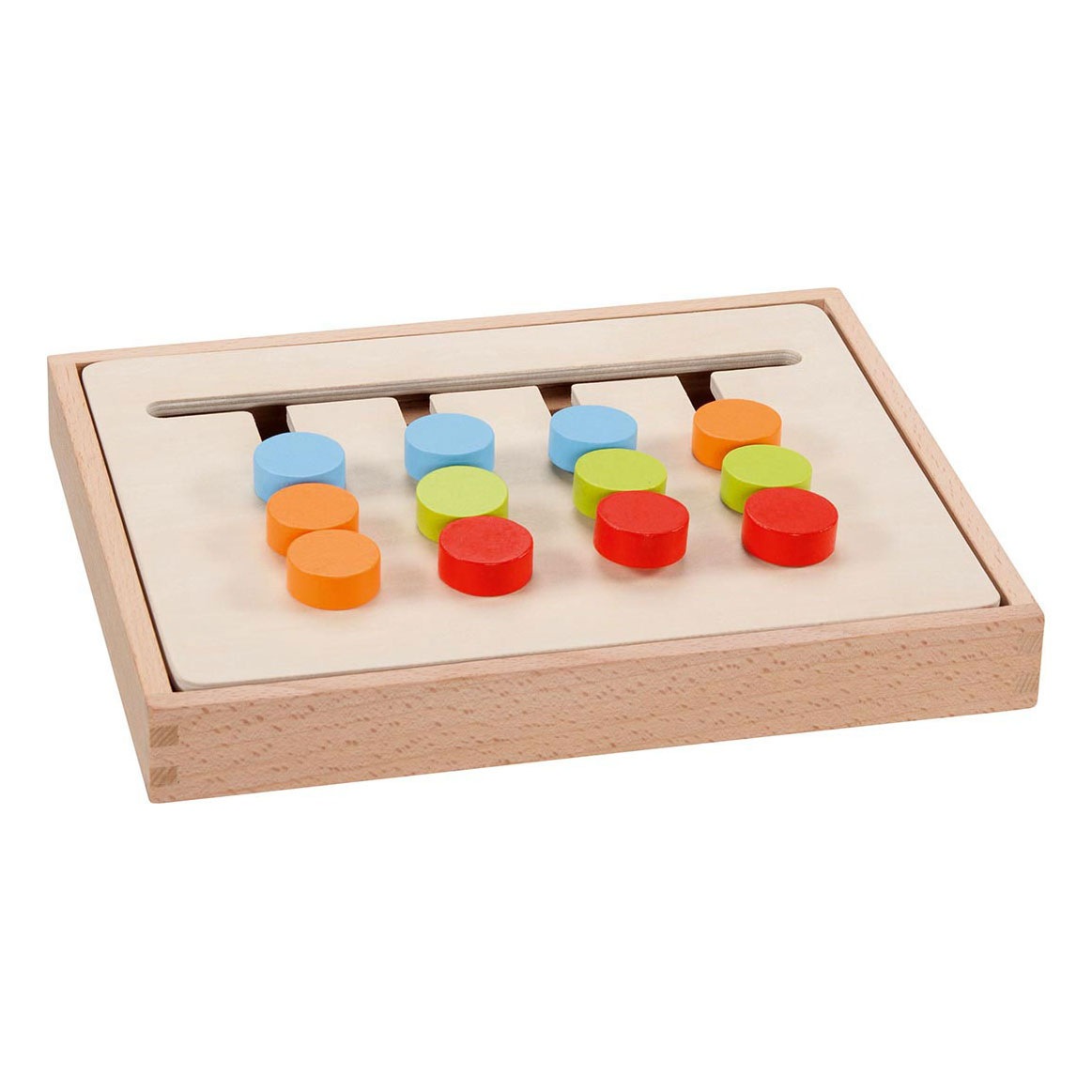 Planche de tri des couleurs en bois Goki dans une boîte en bois