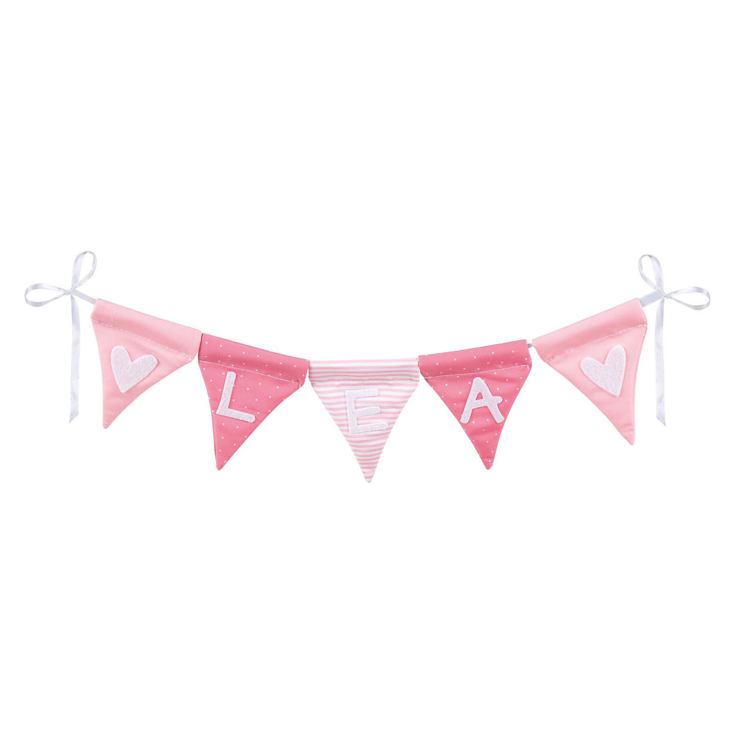 Guirlande de fanions en tissu Goki Make Pink avec 10 drapeaux et personnages de l'alphabet