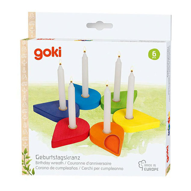 Goki Geburtstagskranz-Kerzenständer aus Holz, 6 Stück.