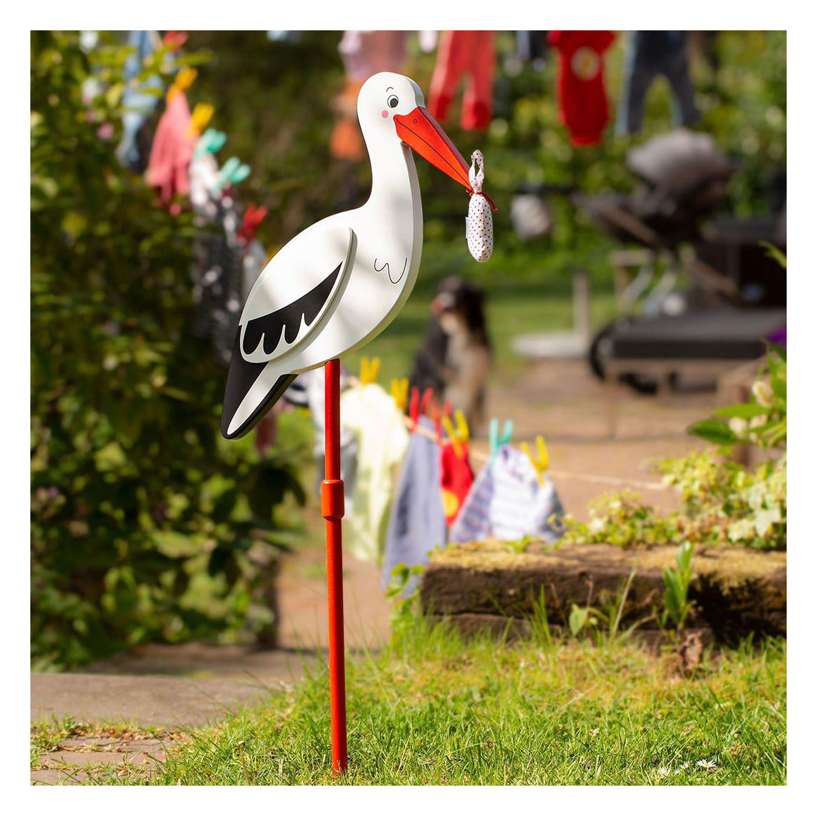 Goki Holzdekorstab Storch mit Babytuch XL, 100cm